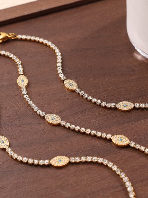 High-Grade Full Diamond Bracelet Female Roman Digital Element Diamond Women's Necklace Stainless Steel Ornament