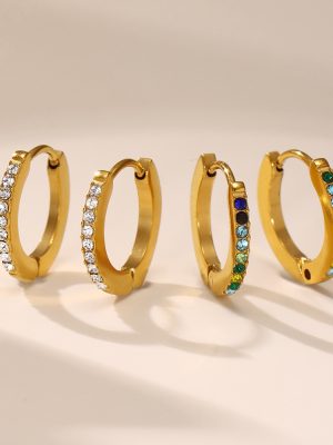Colorful Stud Earrings Simple and Compact Design Women's Inlaid Zircon Color Earring Ear Clip Tide