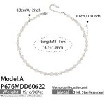 color: P676-A Style Shell Pearl Transparent Bead Steel Color Necklace -41+5cm