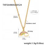 color: TXP264-Gold Rainbow Enamel Necklace 34+5cm