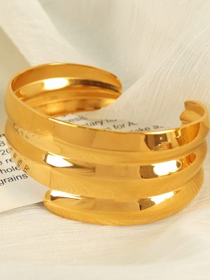 New Bracelet Stainless Steel Gold-Plated Bracelet C- Shaped Opening Adjustable Exquisite Exaggerated Irregular
