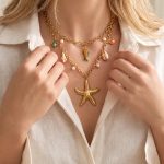 Ocean Starfish Multi-Pendant Drop Oil Imitation Pearl Stainless Steel Gold-Plated High-Grade Light Luxury Ornament Necklace for Women