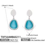 color: TXF564-Steel Color Lake Blue Cat's Eye Stone Earrings