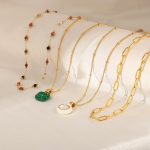 New Simple Personality Design Stainless Steel Gold Plated Natural Stone Pendant Necklace Twin Ornament Women