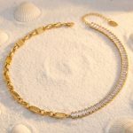 Popular Ins Design Zircon Stitching Chain Clavicle Chain Light Luxury Stainless Steel Gold-Plated Necklace