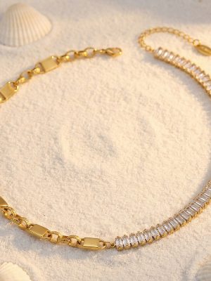 Popular Ins Design Zircon Stitching Chain Clavicle Chain Light Luxury Stainless Steel Gold-Plated Necklace