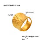 color: A732-Gold Hammered Wide Band Open Ring / size: US 7