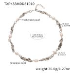 color: TXP433-Freshwater Pearl Steel Color Necklace 40+5cm