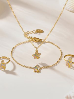 Cartoon Dripping Dopamine Unicorn Cute Pony Necklace Bracelet Anklet Ring Stainless Steel Children's Suit