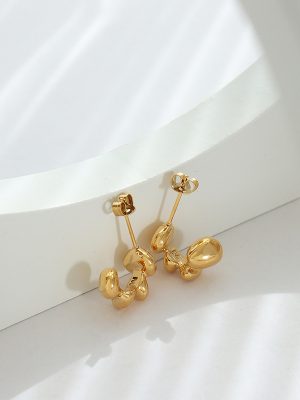 Cold Irregular with Personality C- Shaped Earrings Stainless Steel Gold-Plated Stud Earring Women All-Match Jewelry Women