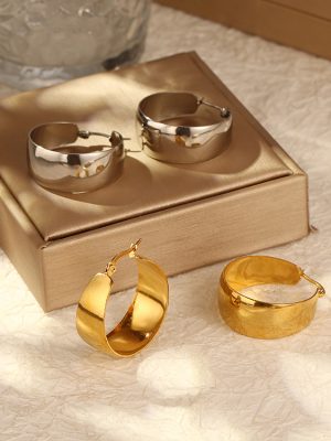 INS Widened Curved Stainless Steel Earrings Advanced 18K Gold Light Luxury Women's