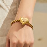 Heart-Shaped Inlaid Zircon Stainless Steel Gold-Plated Light Luxury and Simplicity Bracelet Necklace Women's Suit