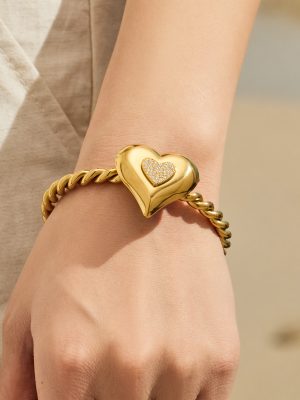 Heart-Shaped Inlaid Zircon Stainless Steel Gold-Plated Light Luxury and Simplicity Bracelet Necklace Women's Suit