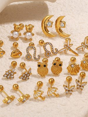 Rhinestone Earrings Stud Earrings Exquisite Butterfly 18K Gold Plating Stainless Steel Jewelry