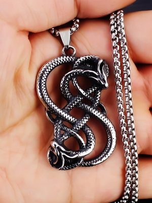 Nordic Viking Pendant Double Dragon Surround Personality Men's Stainless Steel Ornament Necklace