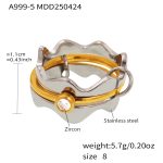 color: A999-5-Gold-Steel Mixed Color Zircon Three Layer Ring / size: US 8