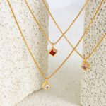 Retro Affordable Luxury Square Inlaid Multi-Color Zircon Pendant Stainless Steel Gemstone Banquet Necklace Ornament
