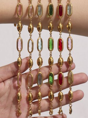 Cut Czech Oval Glass Stone Bracelet Light Luxury Temperament Transparent Gem Chain Jewelry Bracelet