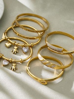 Stainless Steel Micro Inlaid Zircon Buckle Bracelet Combination Plated 18K Real Gold All-Match Bracelet