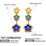 color: TXF139-Blue Zircon Flower Gold Earrings