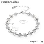 color: E572-Steel Color Four-petal Flower Zircon Bracelet
