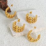 C- Type Semicircle Three-Layer Steel Ball Stitching Design Metal Personality Stainless Steel Gold Plated Earrings