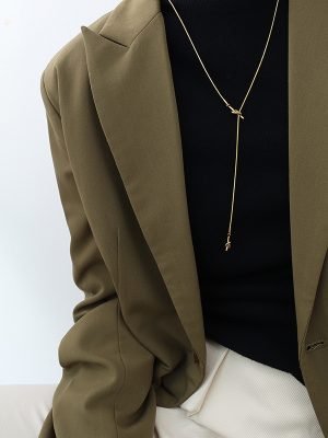 Autumn and Winter Long Heart-Shaped Knotted Sweater Chain Tassel Length Adjustable Stainless Steel Necklace Ornament