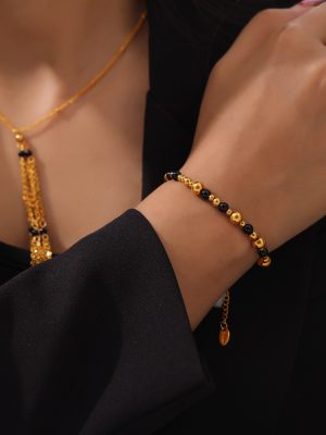 Retro Personality Ornament Geometric Multi-Layer Chain Stitching Agate Stone Beaded Design Stainless Steel Jewelry Set