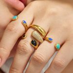 Light Luxury C- Shaped Stainless Steel Dripping Oil Zircon Ring Simple Jewelry Female Ring Combination Set