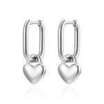color: 2.0 Rectangle Hanging Small Heart Pendant Earrings Steel Color MS-659
