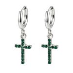 color: Cross Green Zircon Earrings Steel Color