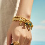 Stainless Steel 18K Gold Plating Four-Leaf Flower Beaded Zircon Glass Stone Pendant Bracelet Ornament Female