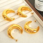French Simplicity Glossy C- Shaped Earrings All-Match Earrings High-Grade Hollow Half-Month Earrings for Women
