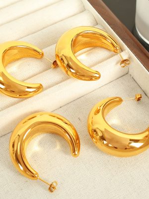 French Simplicity Glossy C- Shaped Earrings All-Match Earrings High-Grade Hollow Half-Month Earrings for Women