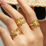 Beach Starfish Crab Inlaid Zircon Stainless Steel Ring Ocean Element Open Ring