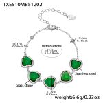 color: TXE510-Green Color Faceted Stone Steel Color Bracelet 16.5+5cm