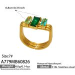color: A779-Green Color Cube Zircon Gold Ring / size: US 7