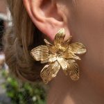 INS Stainless Steel Large Flower Earrings 18K Gold Color Protection Design Earrings