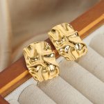New Personalized Design Stainless Steel Gold-Plated Irregular Square Pleated Earrings Jewelry Women