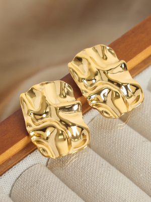 New Personalized Design Stainless Steel Gold-Plated Irregular Square Pleated Earrings Jewelry Women