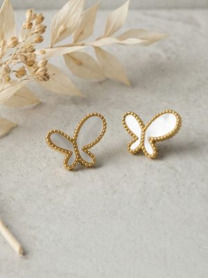 Exquisite and Small Natural Fritillary Butterfly Studs Plated 18K Real Gold Simple Elegant Stainless Steel Earrings