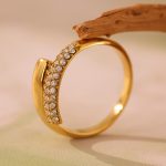 Super Flash 5A Zircon Ring Stainless Steel 18K Gold Plating Temperament Personalized Index Finger Ring Ornament