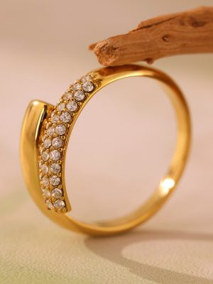 Super Flash 5A Zircon Ring Stainless Steel 18K Gold Plating Temperament Personalized Index Finger Ring Ornament