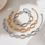Stainless Steel Room Electric Two-Color Oval Stitching Necklace, Bracelet Set Plated 18K Real Gold Jewelry