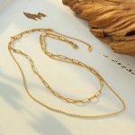 Temperament Wild Double Layer Twin Necklace Female Clavicle Chain Cold Simple Stainless Steel Plated 18K Real Gold