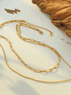 Temperament Wild Double Layer Twin Necklace Female Clavicle Chain Cold Simple Stainless Steel Plated 18K Real Gold