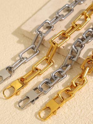 New Necklace, Bracelet Set Exaggerated Design Grid Plated 18K Gold Jewelry