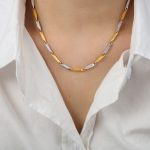 color: P404-Engraved Style Gold-Steel Color Necklace -40+5cm-20g