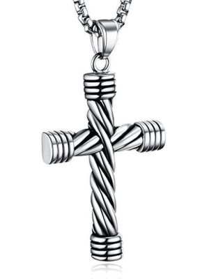 Twist Twisted Winding Cross Heart Pearl Chain Necklace Stainless Steel Vintage Pendant Ornaments