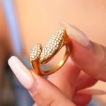 Stainless Steel Full Rhinestone Zircon Irregular Geometric Open Ring Advanced Ring Hand Jewelry